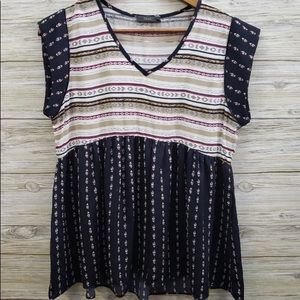 THML Black Maroon & Tan Striped Flowy Top